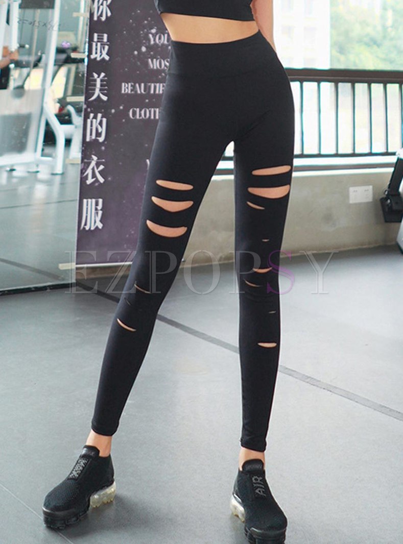 Fitness High Waisted Tight Ripped Yoga Pants