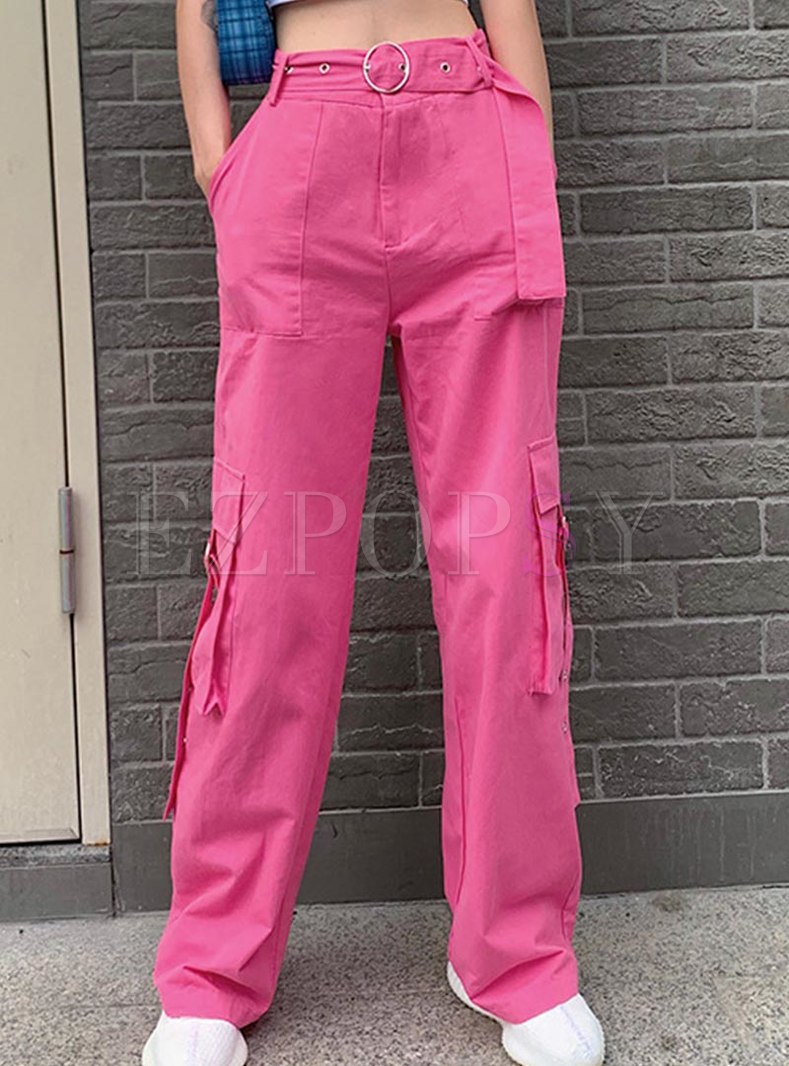 high waisted pink cargo pants