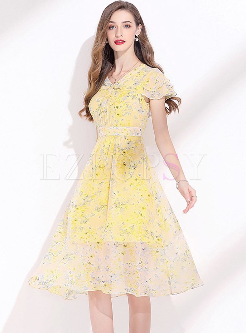 chiffon skater dress with sleeves