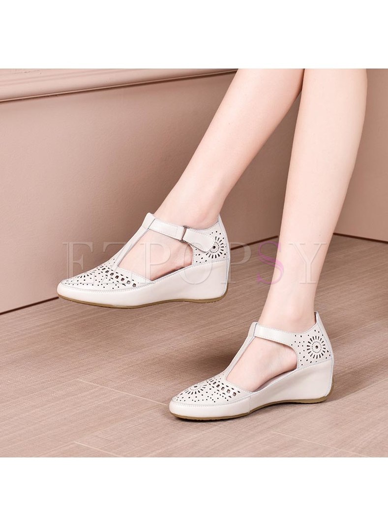 Rounded Toe Openwork Wedge Summer Sandals
