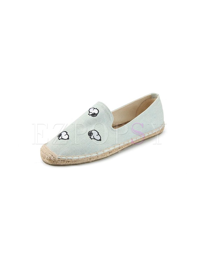 Rounded Toe Animal Embroidered Espadrilles