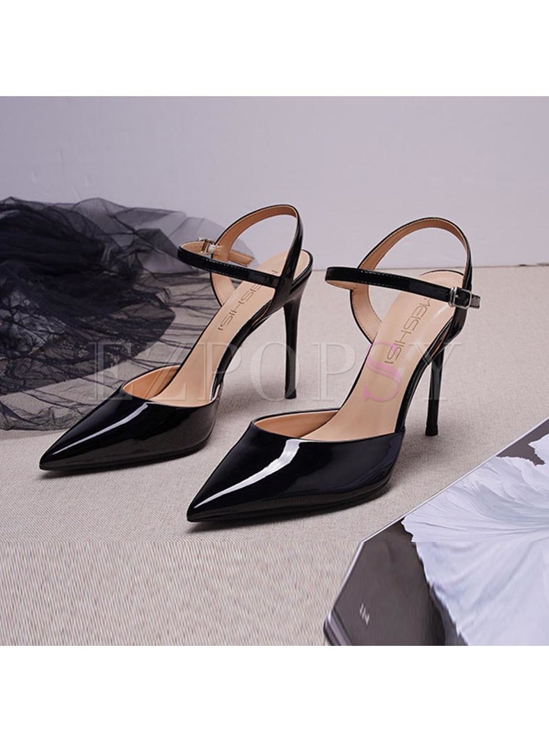 Pointed Toe Patent Leather High Heel Sandals
