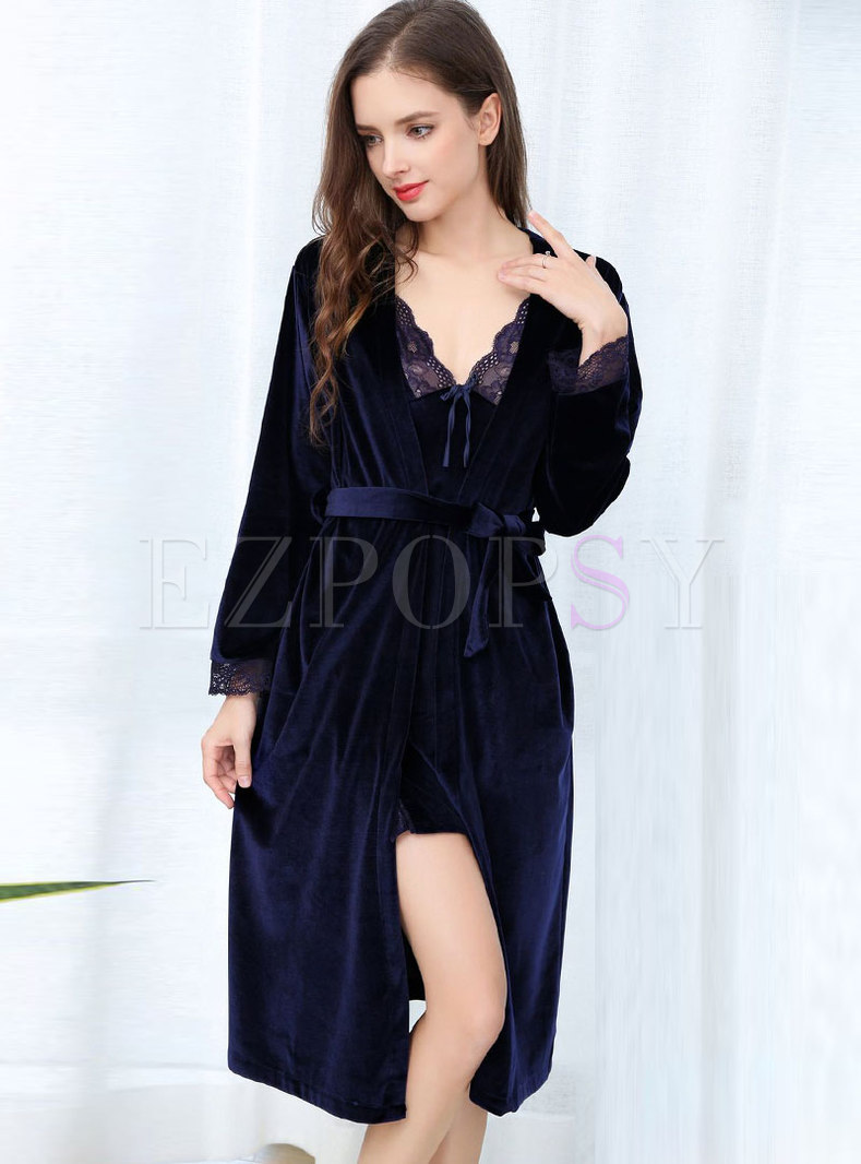 Velvet Long Sleeve Nightgown Robe Set