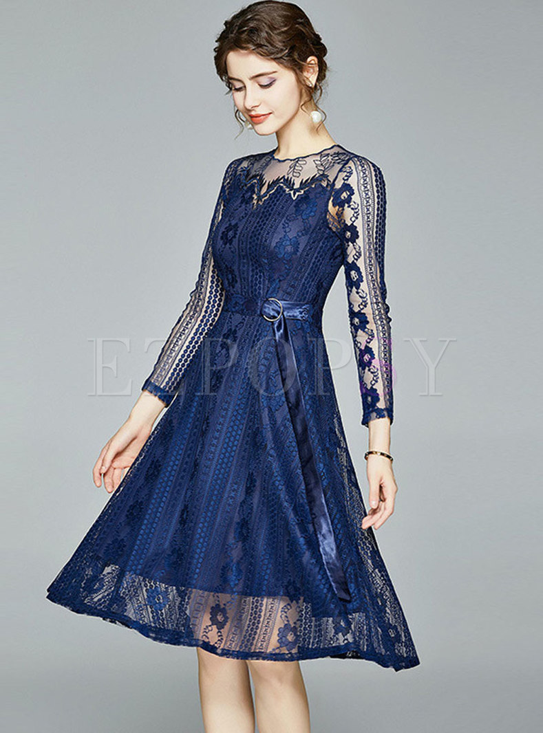 Dresses | Skater Dresses | Lace 3 /4 Sleeve High Waisted Skater Dress