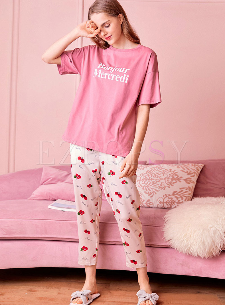 Short Sleeve Cheery Print Pajama Set
