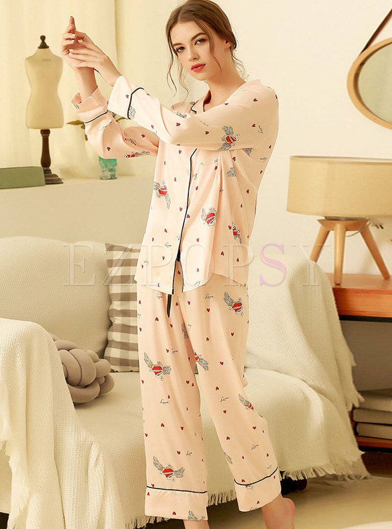 Cute Button Down Long Pajama Set