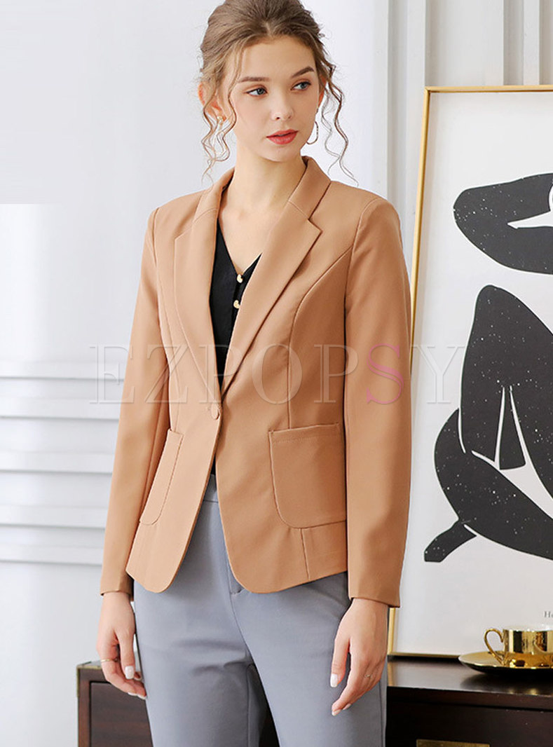 Notched Slim Office One Buttoned Blazer