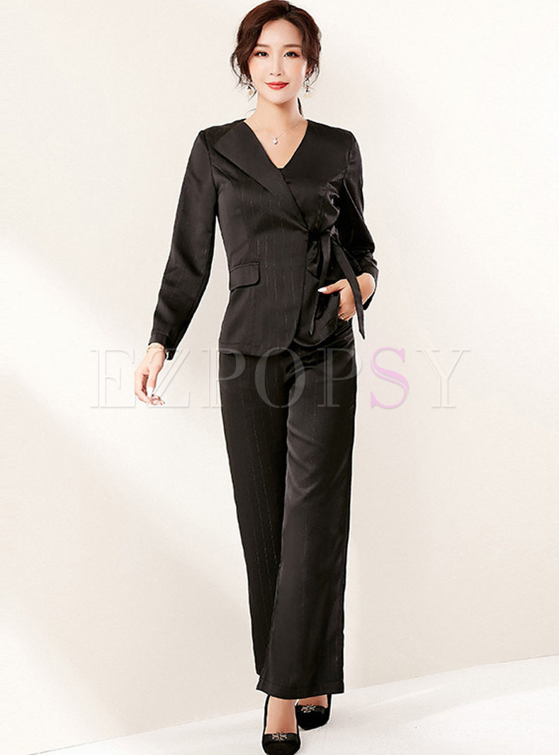 Two-piece Outfits | Two-piece Outfits | Long Sleeve Satin Slim Pant Suits