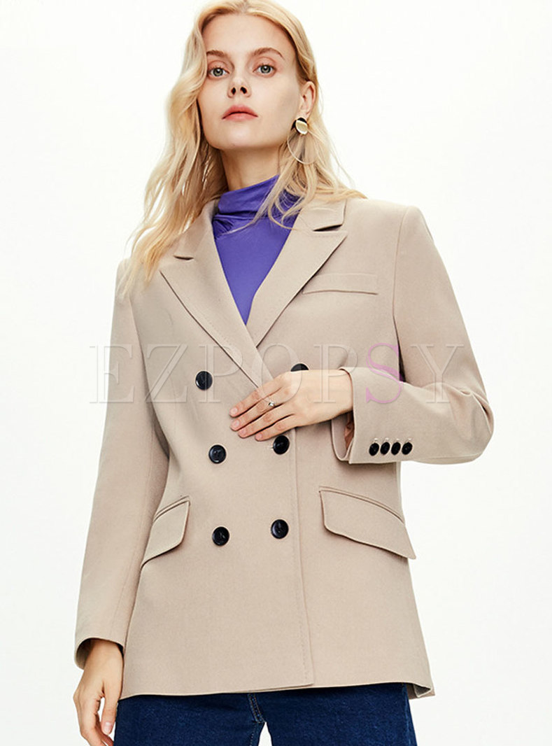 Work Notched Collar Double-breasted Blazer