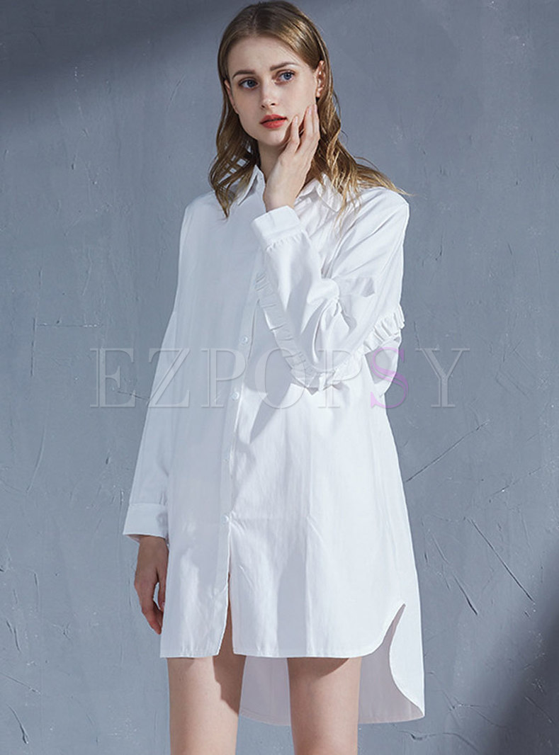 White Plus Size Lapel Shirt Nightdress