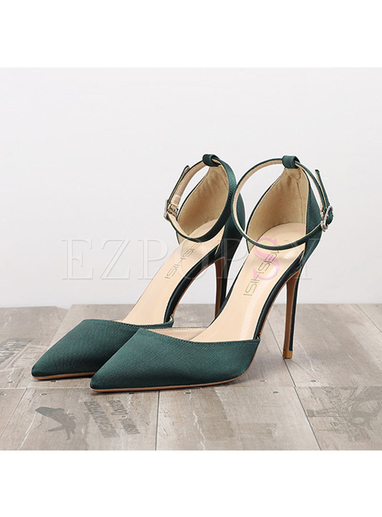 Satin Pointed Toe Ankle Buckle Pumps