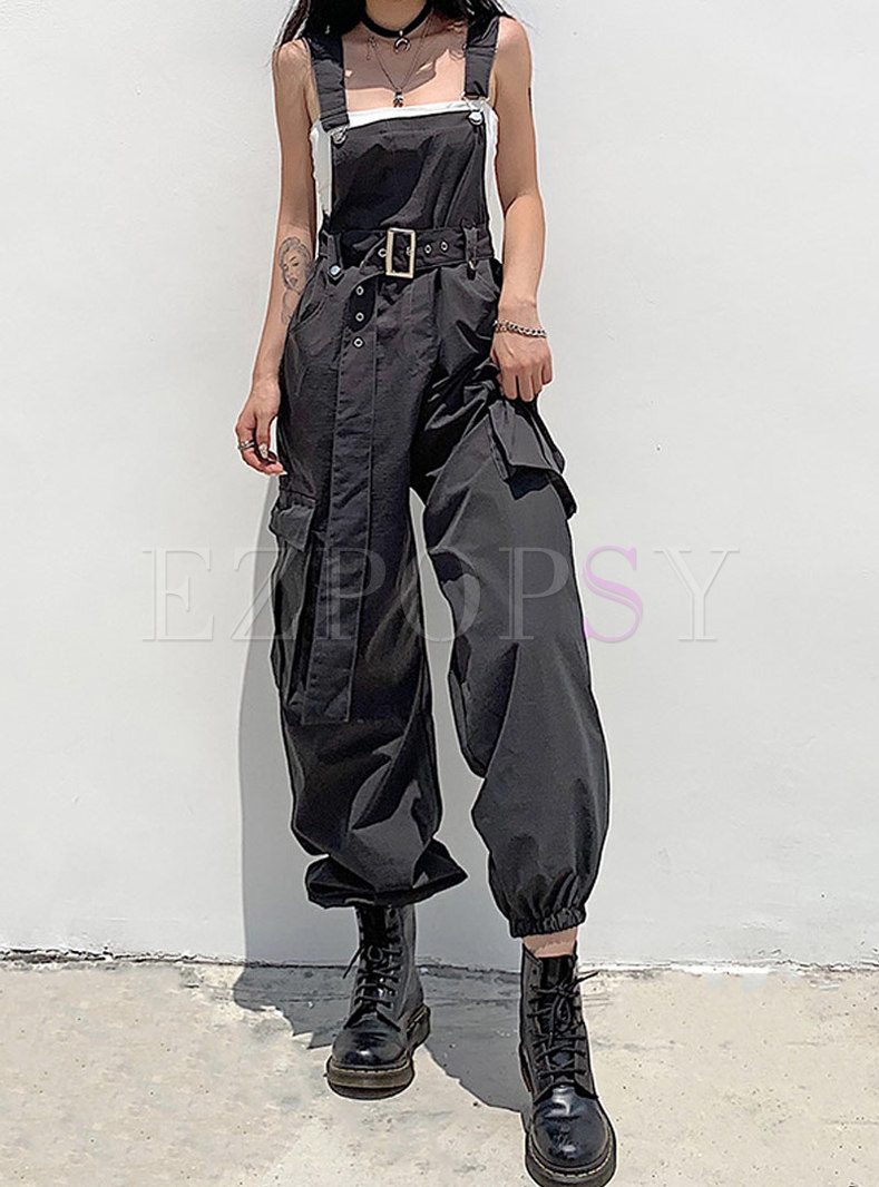 Black High Waisted Ankle-tied Overalls