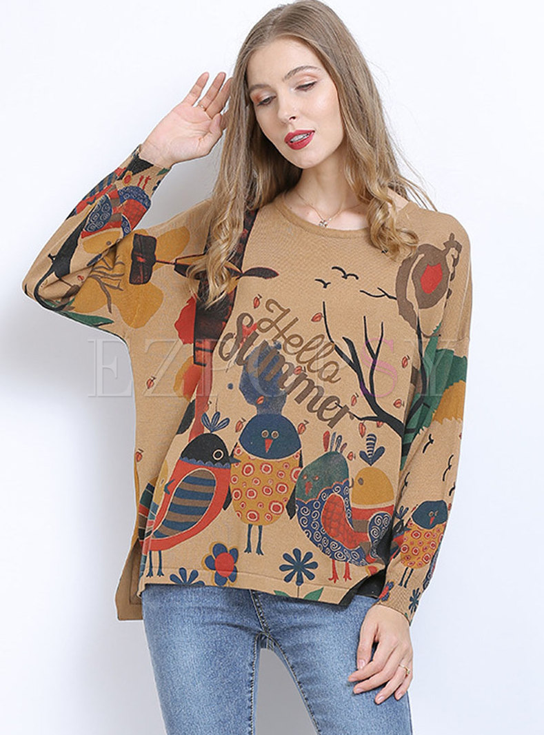Plus Size Print Pullover Loose Sweater