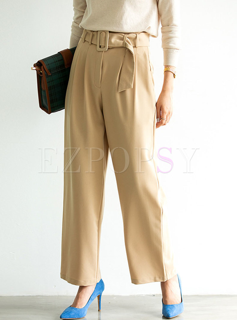 High Waisted Wide Leg Pants With Belt
