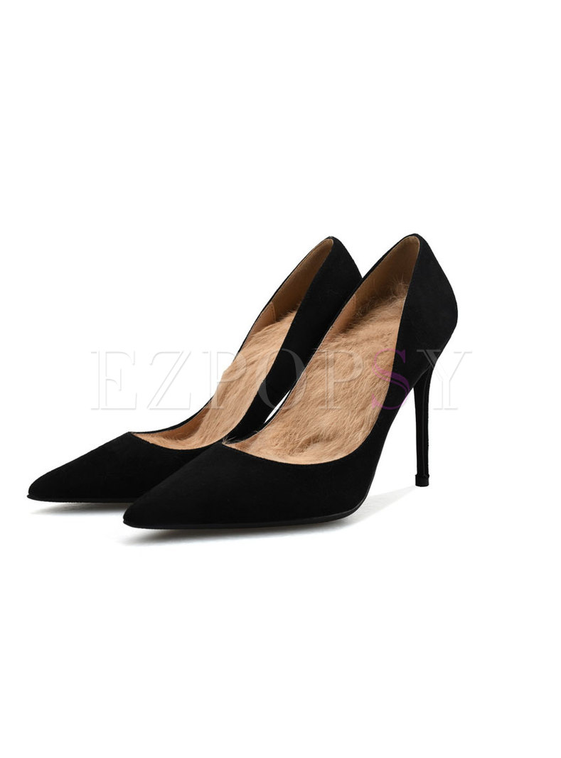 Pointed Toe Plush Low-fronted Pumps