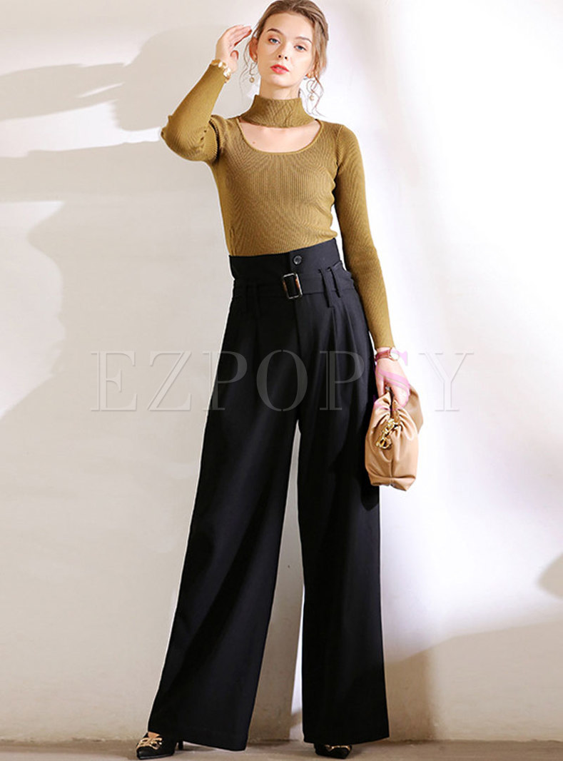 Pants | Pants | Black High Waisted Palazzo Pants With Belt