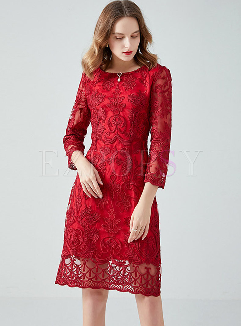 Plus Size Embroidered Openwork Cocktail Dress