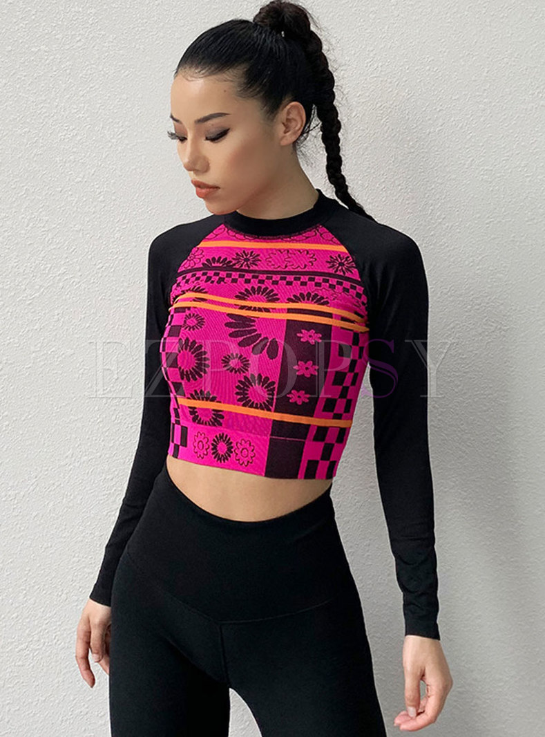 Print Long Sleeve Pullover Sport Top