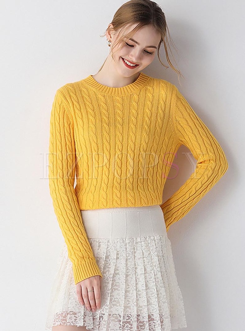 Yellow Pullover Wool Blend Sweater