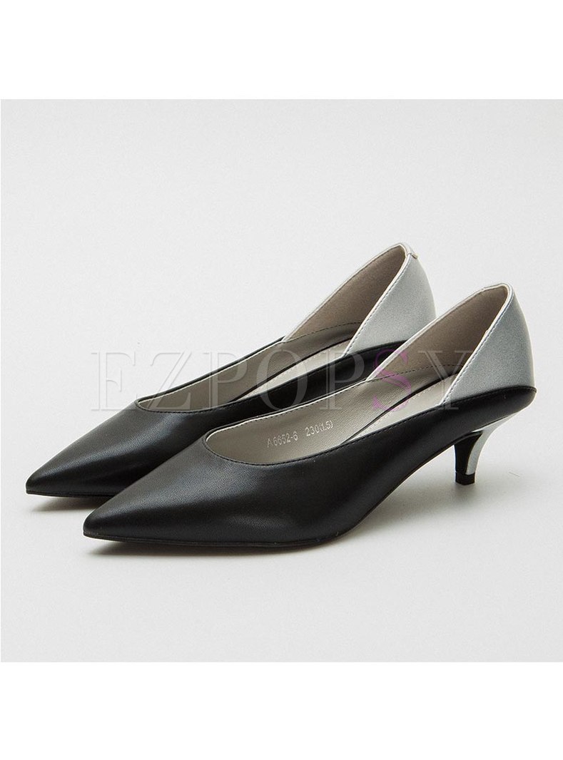 Pointed Toe Color Block Low Heel Shoes