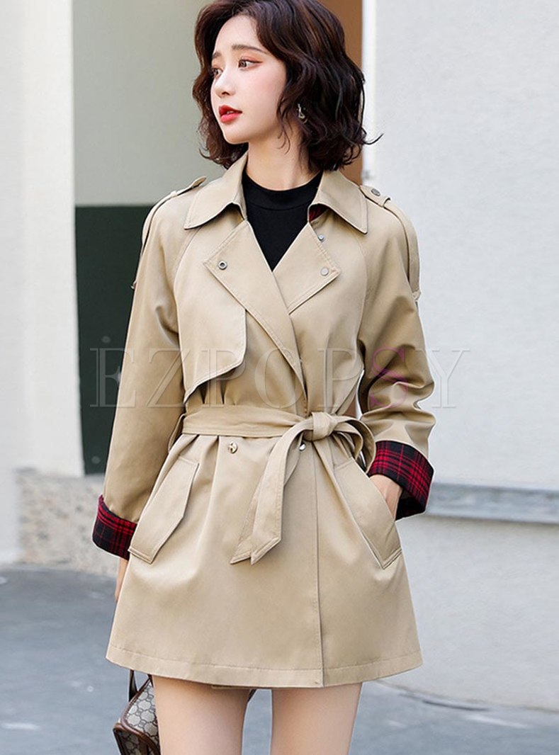 Outwear | Trench Coats | Plaid Patchwork A Line Trench Coat