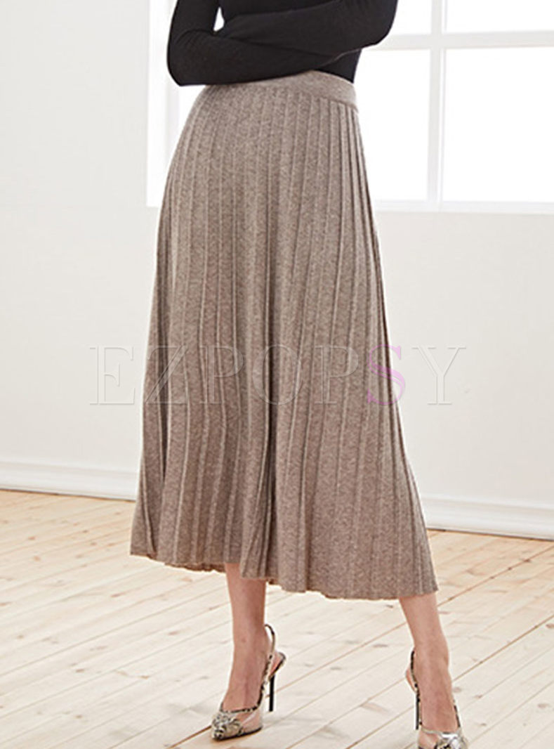 High Waisted Big Hem Knitted Long Skirt