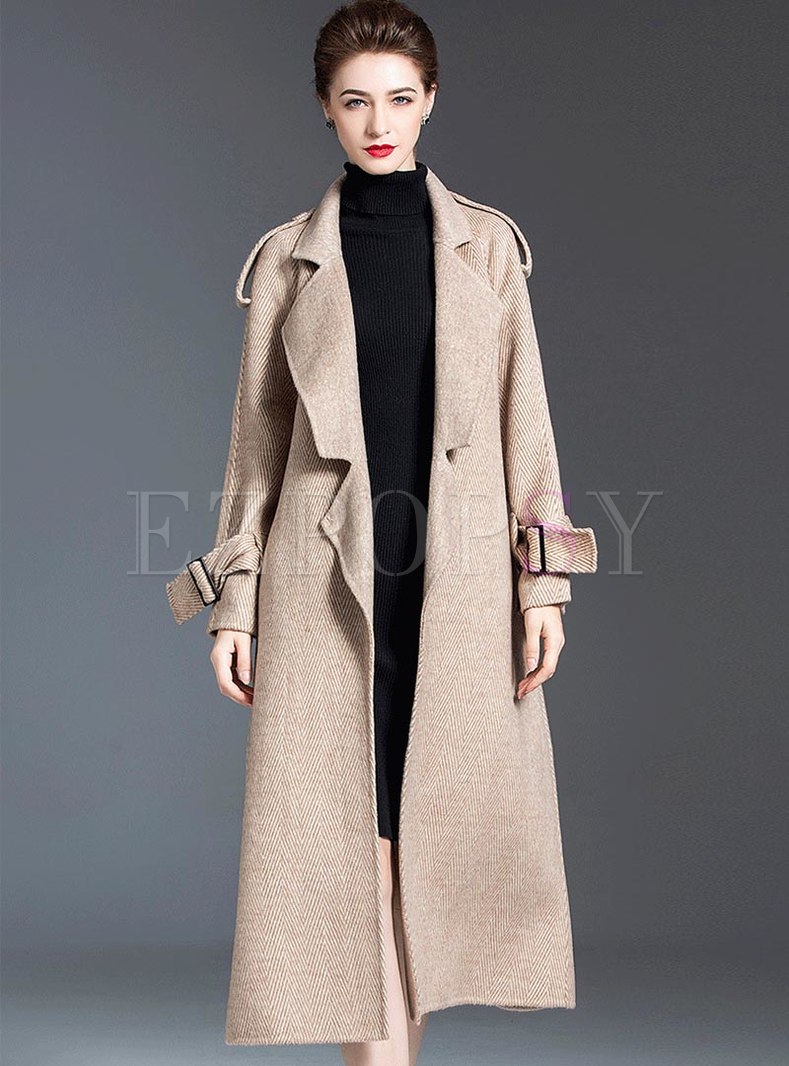 Lapel Pure Color Cashmere Long Overcoat