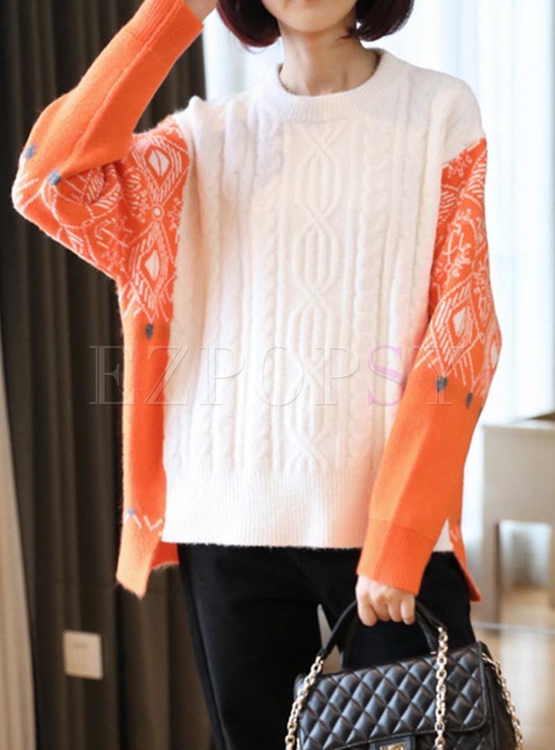 Color-blocked Print Patchwork Pullover Sweater