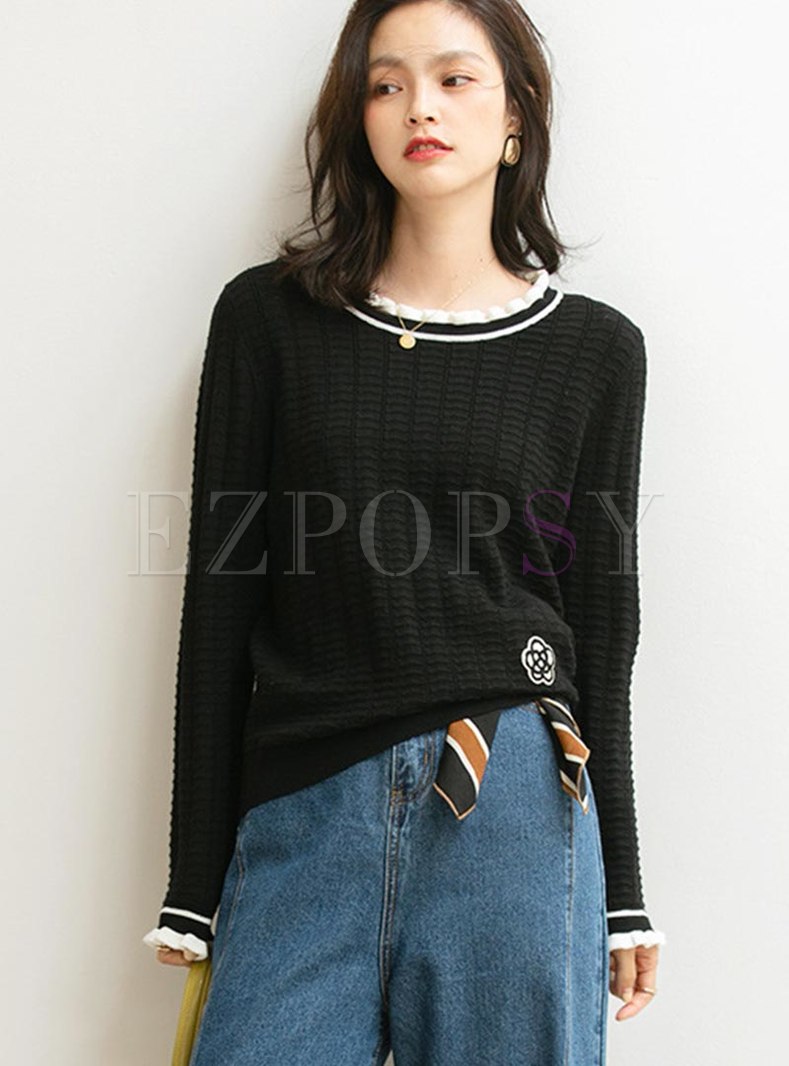 Color-blocked Crew Neck Pullover Sweater