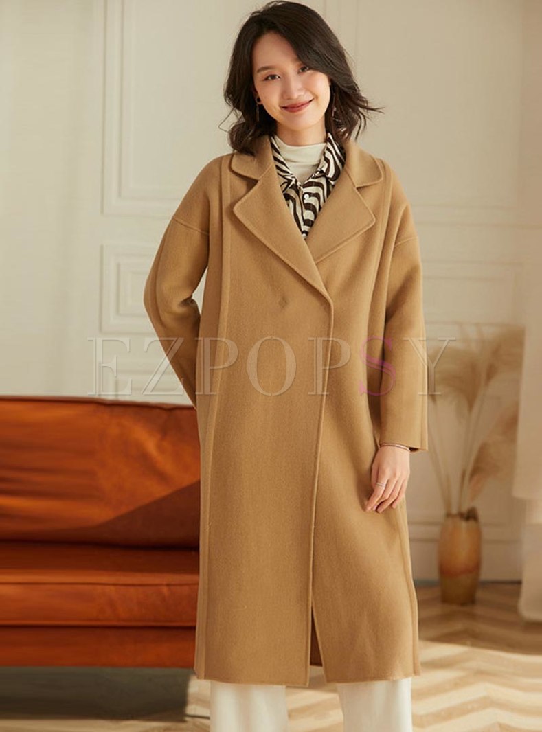 Long Sleeve Double-breasted Long Peacoat