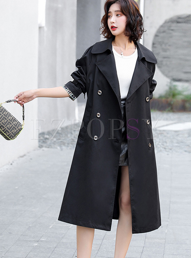 Black Double-breasted A Line Trench Coat