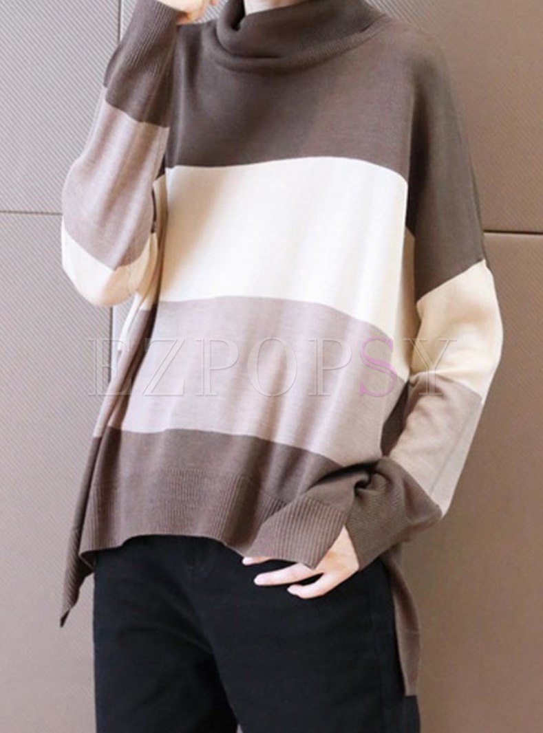 Color-blocked Striped Pullover Loose Sweater