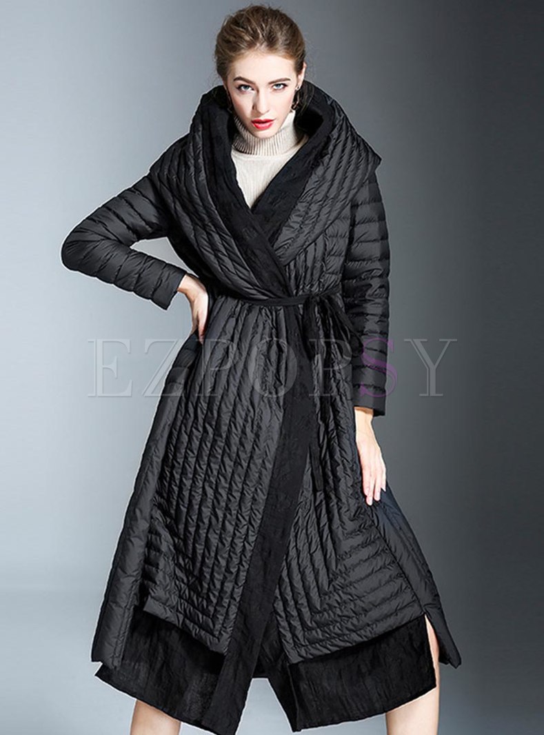 Hooded Thicken Wrap Long Down Coat