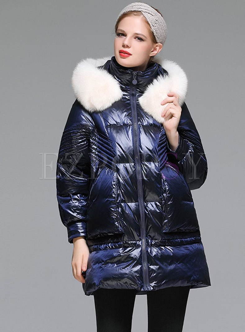 Outwear | Down Coats | Fur Collar Color-blocked Down Coat