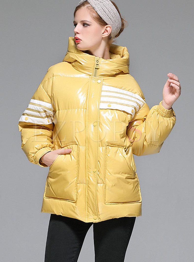 Hooded Color-blocked Loose Puffer Coat