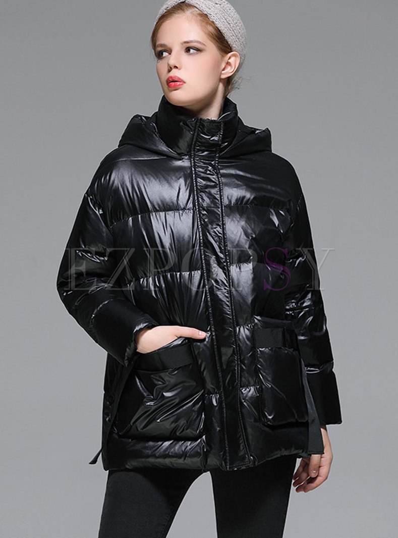 Hooded Pure Color Loose Puffer Coat