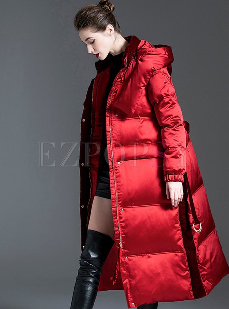 Outwear Down Coats Removable Hooded Shiny Long Puffer Coat