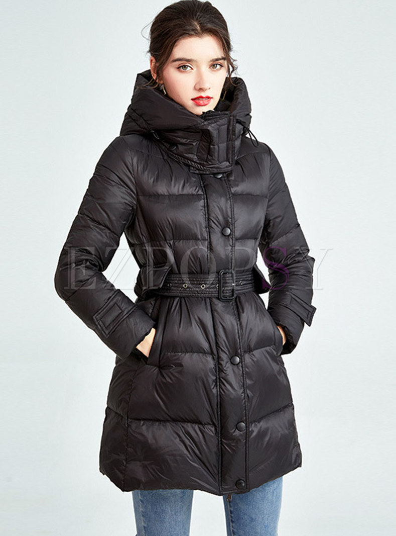 Outwear | Down Coats | Removable Hooded Belted A Line Puffer Coat