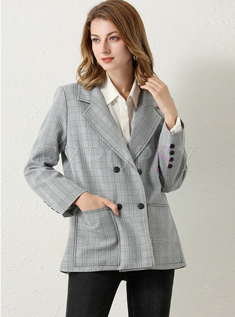 Outwear Blazers Work Plaid Double Breasted Blazer 