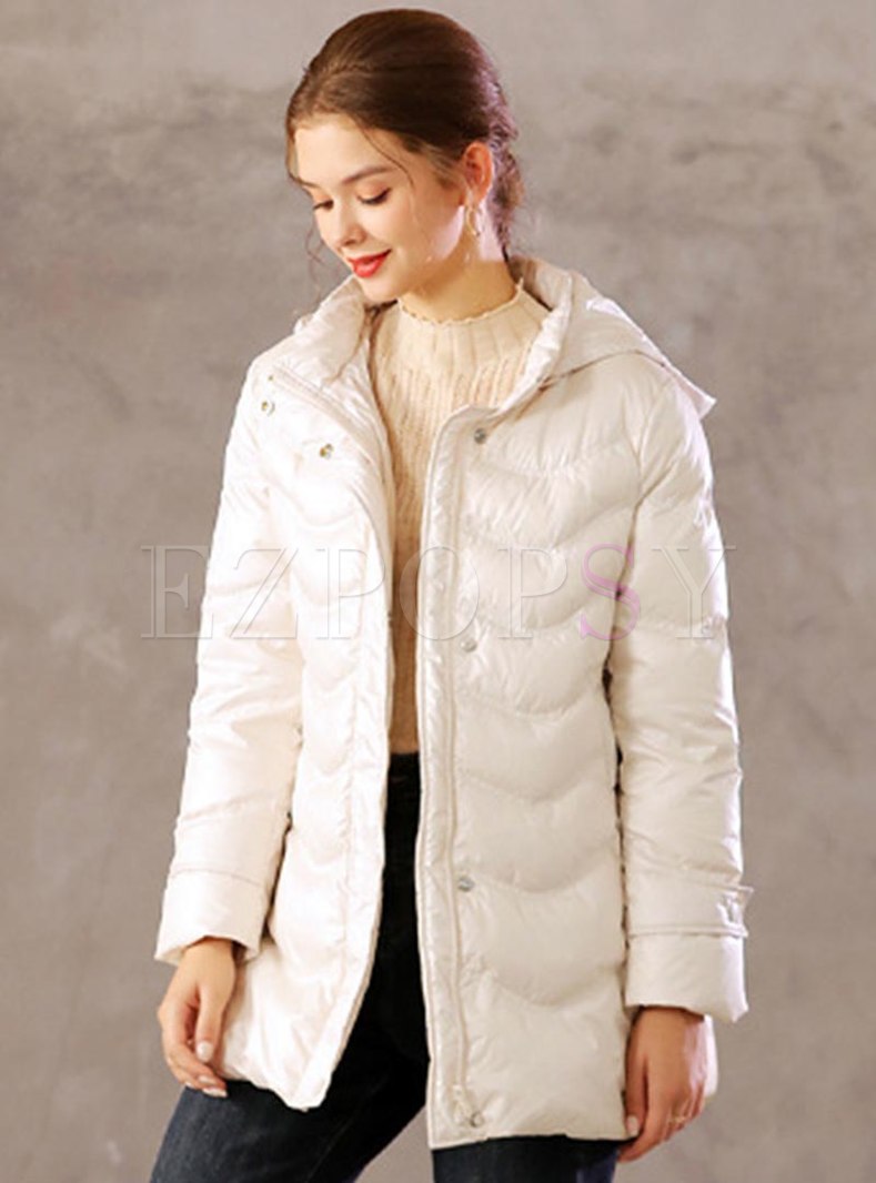 White Hooded A Line Duck Down Coat