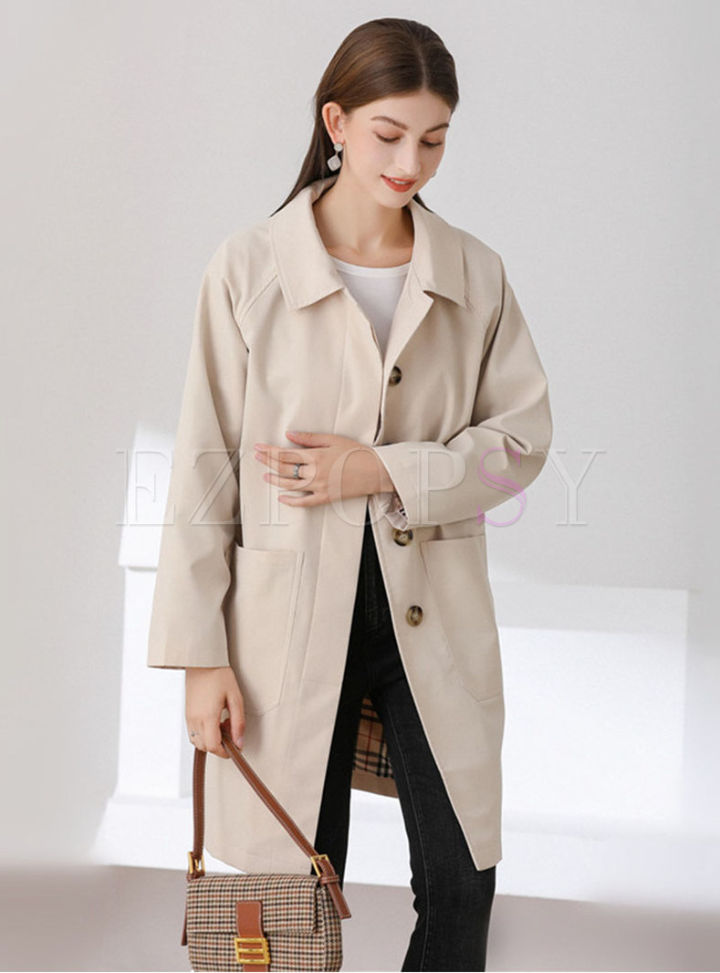 Turn Down Collar Single-breasted Trench Coat
