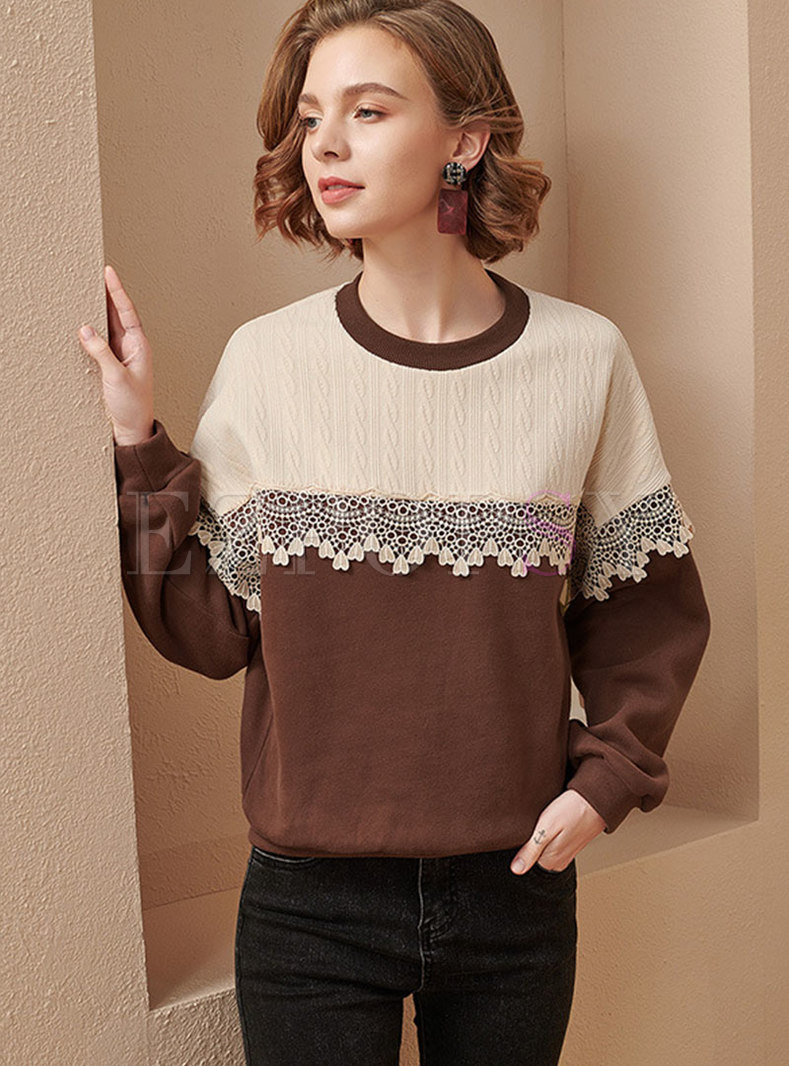 Crew Neck Pullover Color-blocked Sweater