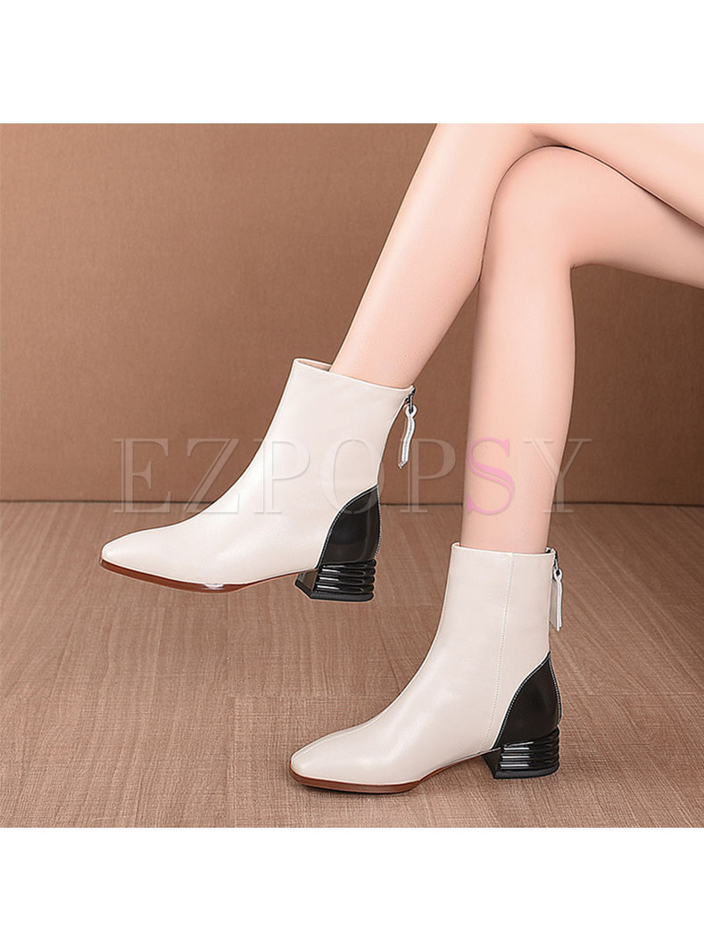 Color-blocked Square Toe Chunky Heel Boots