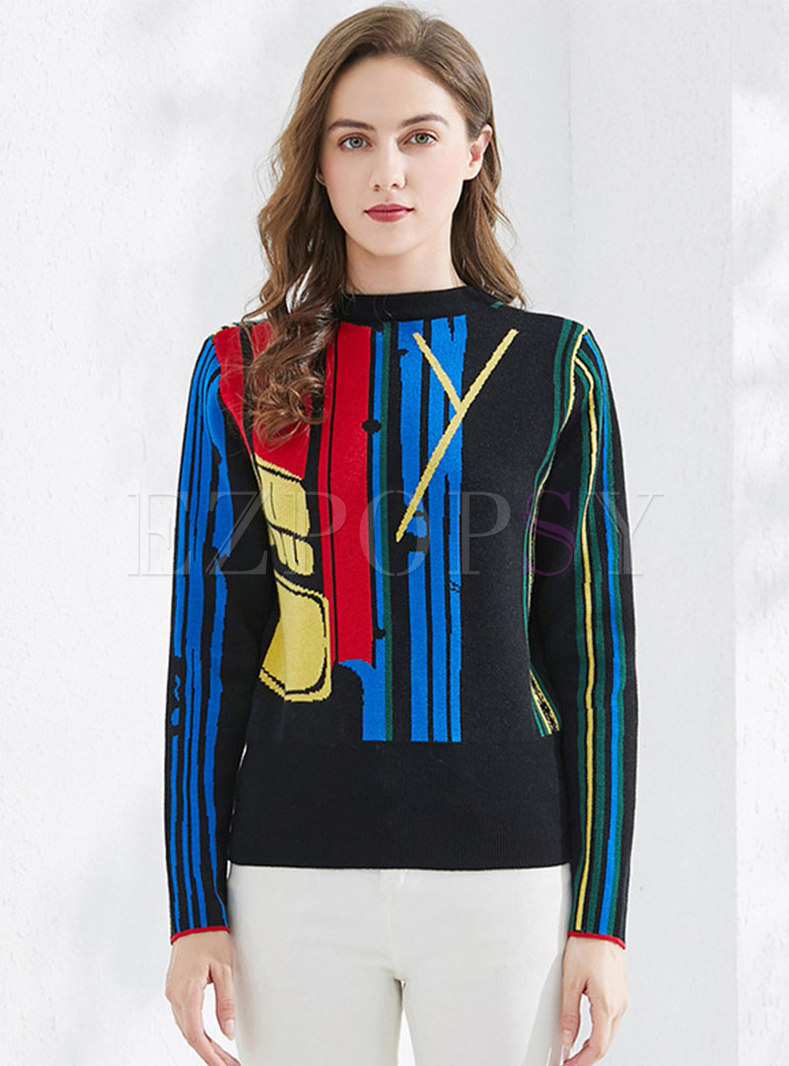 Color-blocked Geometric Print Sweater