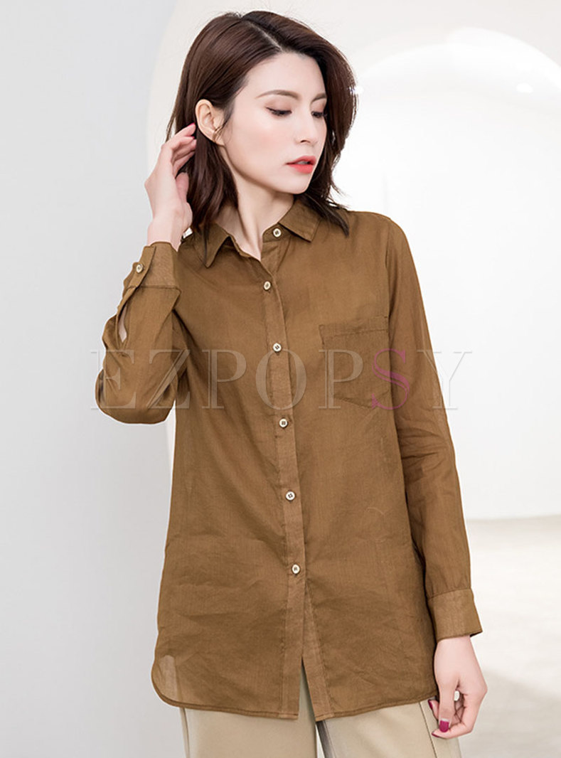 Turn Down Collar Single-breasted Blouse