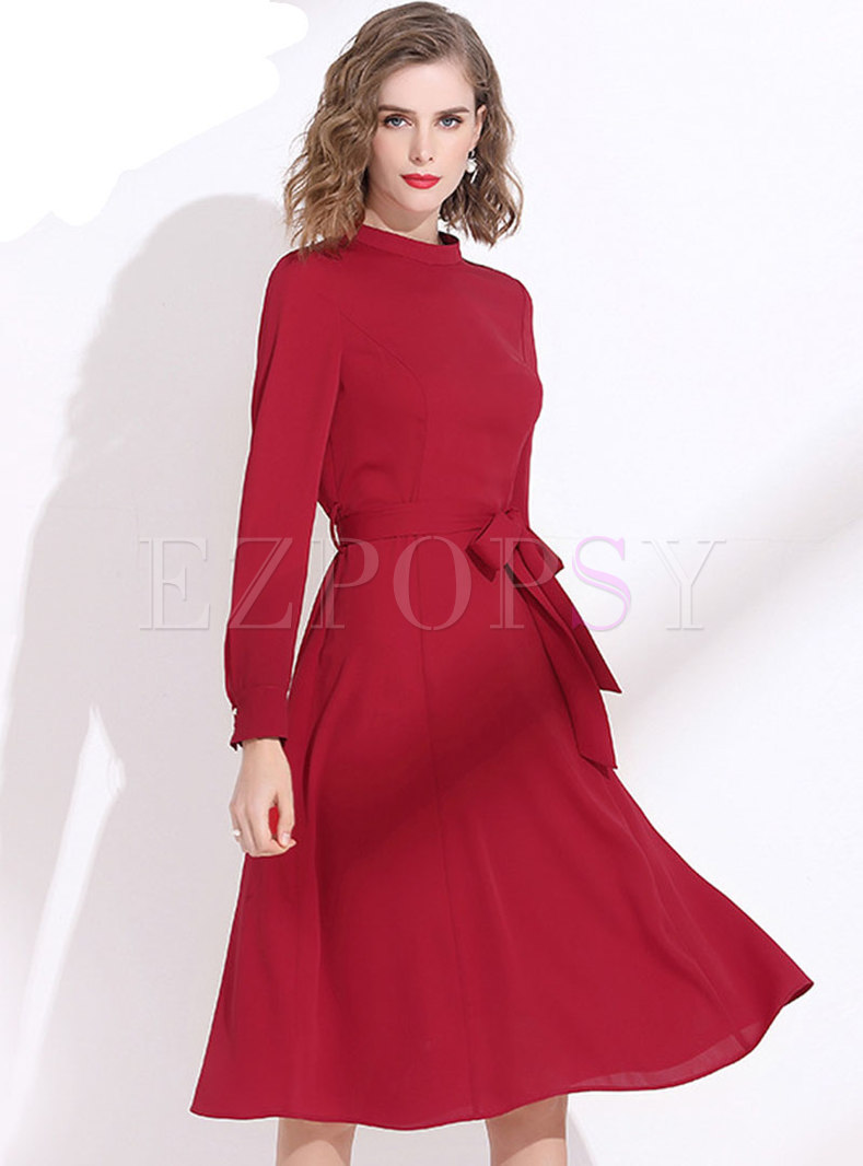 Dresses | Skater Dresses | Red Lantern Sleeve A Line Chiffon Dress