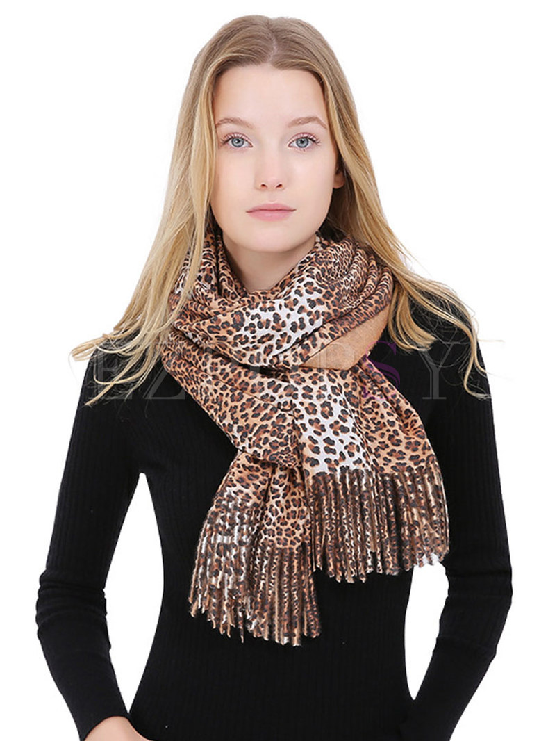 Accessories | Scarves & Wraps | Leopard Fringed Wool Blend Scarf