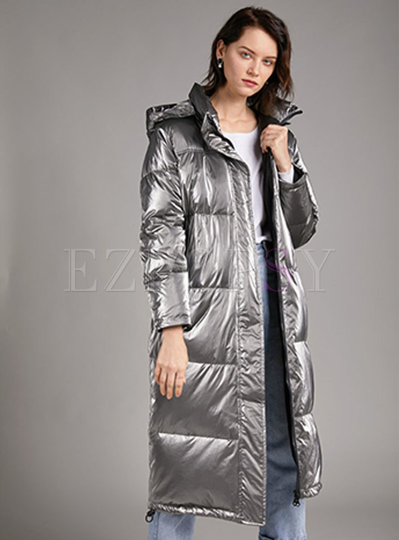 Outwear | Down Coats | Hooded Shiny Straight Long Puffer Coat