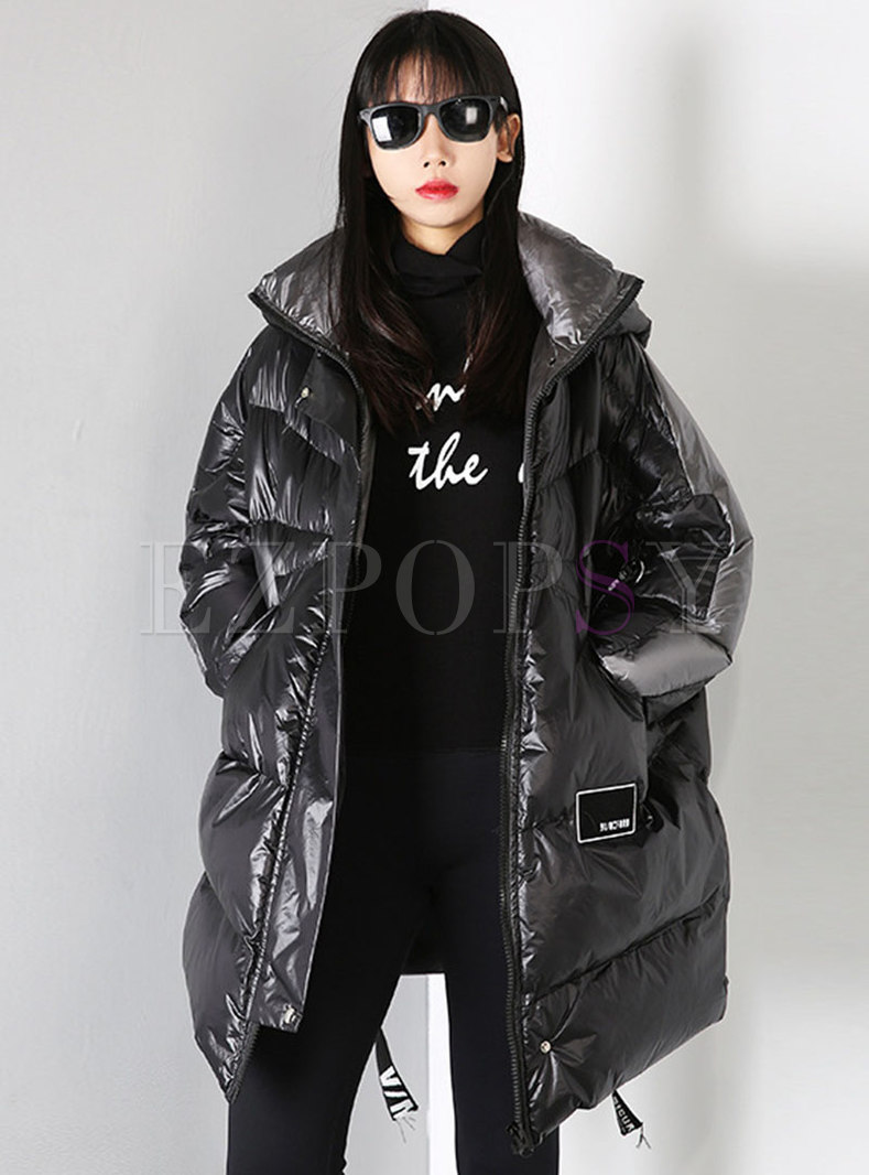 Plus Size Hooded Straight Mid-length Coat