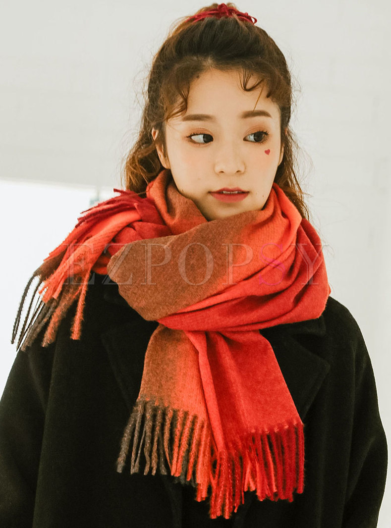 Faux Cashmere Color-blocked Fringed Scarf